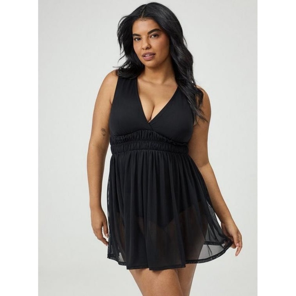 Torrid Swimsuit Sz 1-DD/F Mesh Overlay Swim Dress Aruba Blue Beach Resort Boho - Picture 10 of 11